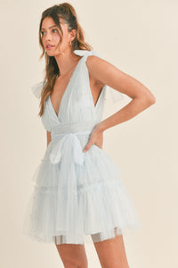 Kara Blue Pearl Tulle Mini Dress