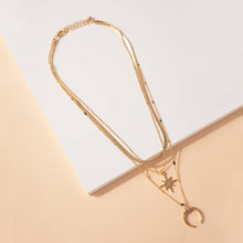 Load image into Gallery viewer, Layered Horn and Star Charm Necklace