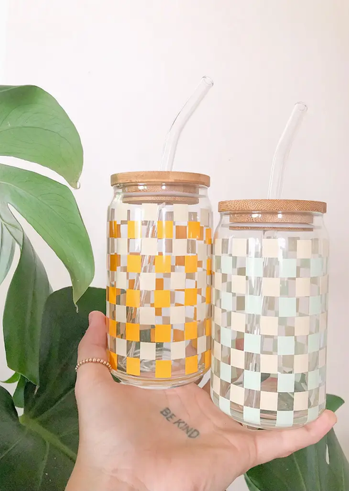 Checkered Glass Can Style Cup