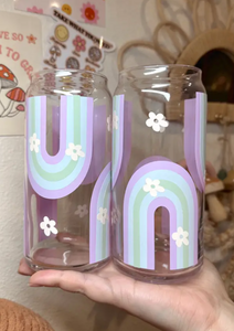 Pastel Rainbow Daisy Glass Can Style Cup