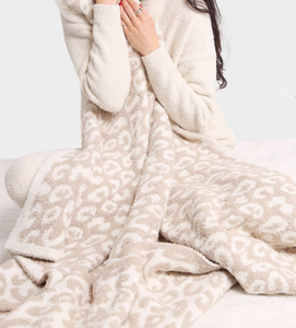 Beige Dreamy Plush Leopard Blanket