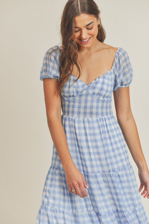 Gingham Plaid Open Tie Back Midi Dress Medium / Amber Gingham Plaid Open Tie Back Midi Dress Medium / Amber