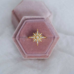 Yvaine: Gold Starburst Ring with Faux Opal & Cubic Zirconia