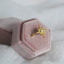 Load image into Gallery viewer, Yvaine: Gold Starburst Ring with Faux Opal &amp; Cubic Zirconia