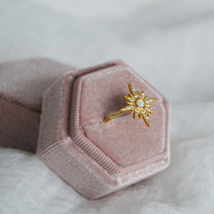 Yvaine: Gold Starburst Ring with Faux Opal & Cubic Zirconia