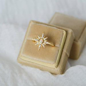 Yvaine: Gold Starburst Ring with Faux Opal & Cubic Zirconia