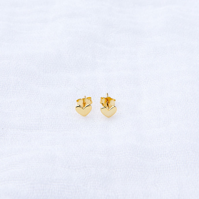 Yellow Gold Plated Sterling Silver Mini Heart Studs