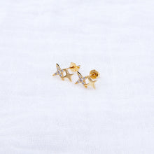 Load image into Gallery viewer, Yellow Gold Plated Sterling Silver Sparkling Star Stud Earrings