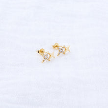 Load image into Gallery viewer, Yellow Gold Plated Sterling Silver Sparkling Star Stud Earrings