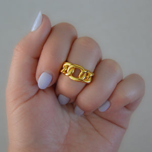 Yellow Gold Chain Statement Ring: Gold Plated Sterling Silver