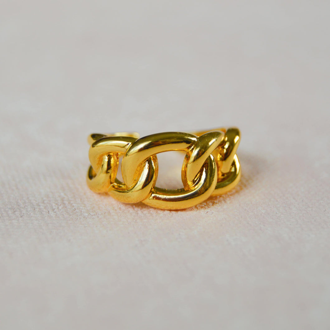 Yellow Gold Chain Statement Ring: Gold Plated Sterling Silver