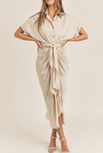 Load image into Gallery viewer, t-shirt midi dress button down silk satin flowy dress