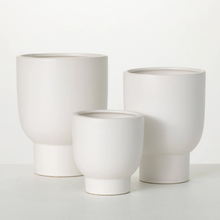Load image into Gallery viewer, White Ceramic Pedestal Pots - Set of 3