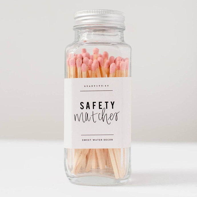 Glass Jar Safety Matches - Pink