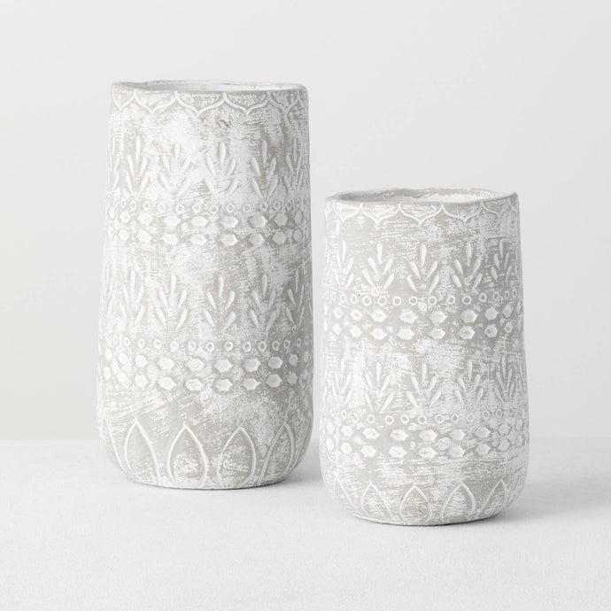 Textured Cement Vase Set - Set of 2